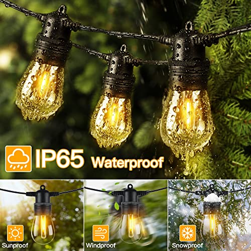 Ollny Outdoor String Lights, 50 FT Waterproof Connectable Patio Lights with 15 Shatterproof Bulbs(2 Spare), Outside Hanging Light for Balcony, Porch, Yard, Garden, Backyard - size: 50FT, style: S14-50FT