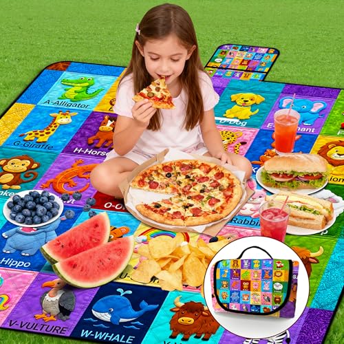 Poedist Extra Large Picnic Blanket Waterproof,80"x 80"Foldable Machine Washable Beach Blanket,Outdoor Blanket for 6-8 Adults, for Indoor Crawling,Park Beach,Camping,Hiking,Family Travel(Animal - color: Blue-animal, size: 6'8" x 6'8" (Square)