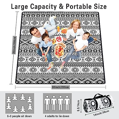 Supfitness Extra Large Picnic Blankets Waterproof Foldable (80 "x 80") Beach Blanket Waterproof Sandproof,3-Layer Thicking Mat Outdoor Packable Camping Blanket(Bohemian) - color: Black and White, size: 6'8" x 6'8" (Square)