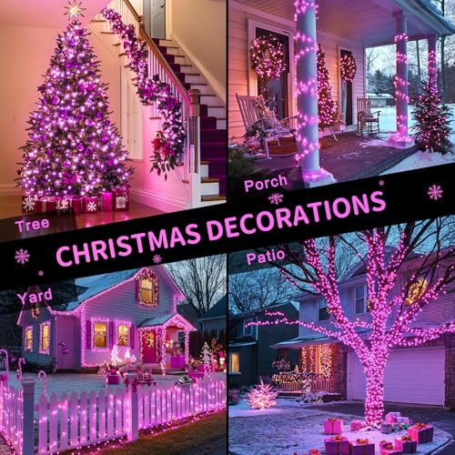 JMEXSUSS Pink Christmas String Lights 600 LED 168ft Remote Timer Clear Wire Pink Fairy Lights for Romantic Dinner Bedroom Tree Outdoor Patio Wedding Party Christmas Room Decor - color: Pink, size: 600 LED
