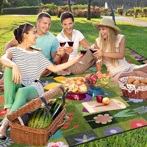 Supfitness Extra Large Picnic Blankets Waterproof Foldable (80 "x 80") Beach Blanket Waterproof Sandproof,3-Layer Thicking Mat Outdoor Packable Camping Blanket - color: Flower-1, size: 6'8" x 6'8" (Square)