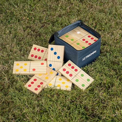 Triumph 28-Piece Wood Lawn Outdoor Large-Format Domino Set Includes Storage Carry Bag