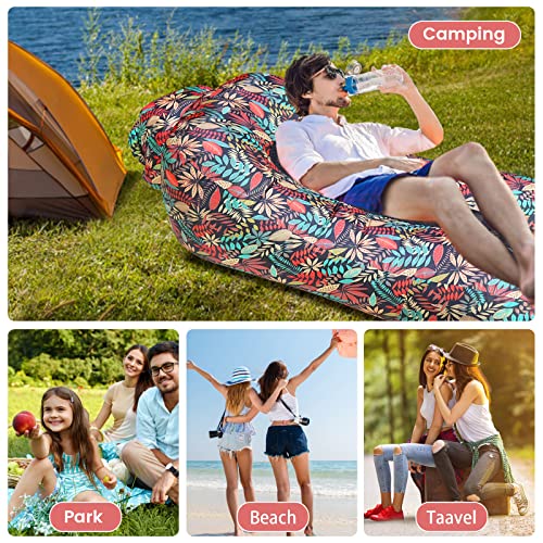 ele ELEOPTION Outdoor Inflatable Camping Couch Waterproof Portable Blow Up Air Sofa Chair Lounger for Backyard Beach Traveling Camping with Compression Sacks (Red Leaf Print) - color: Red Leaf Print