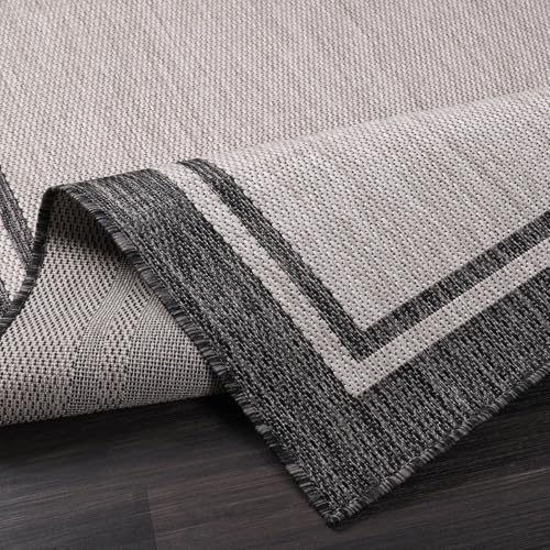 CAMILSON Indoor Outdoor Rug, 6x9 Bordered Gray Modern Area Rugs for Indoor and Outdoor Patios, Kitchen and Hallway Mats, Washable Porch Deck Outside Carpet (Bordered Grey, 6 x 9) - color: Bordered Grey, size: 6'7" x 9' (Rectangular)