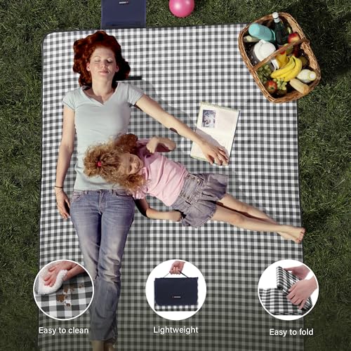 HX&OD Picnic Blanket Outdoor Extra Large Picnic Mat 80"X60" Camping Blanket Beach Blanket Foldable Waterproof Sand Mat Hiking Travel Family Concerts(Blue) - color: Blue, size: 80”x 60”