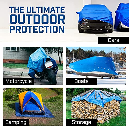 Grizzly Tarps by B-Air 10' x 14' Large Multi-Purpose Waterproof Heavy Duty Poly Tarp with Grommets Every 36", 8x8 Weave, 5 Mil Thick, for Home, Boats, Cars, Camping, Protective Cover, Blue - size: 10X14