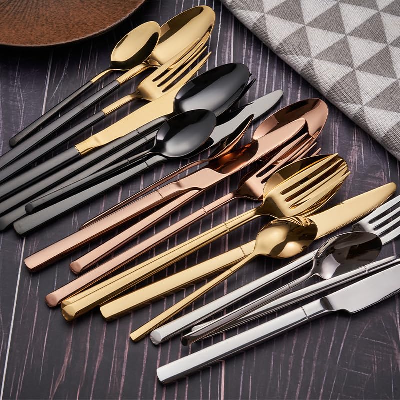 Cutlery Flatware Set of 4, Stainless Steel Tableware, Include Knife Fork Spoon Dinnerware with Elegant Box, for Home, Hotel, Restaurant, New House Present(Gold-16 Pieces for 4) - color: Gold, size: 16 Pieces for 4