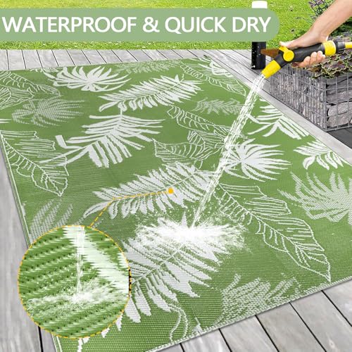 famibay Outdoor Rug Waterproof 6x9 Reversible Plastic Patio Rug Large Outdoor Carpet for Patio Lightweight UV-Resistant Portable Outdoor Camping Rug RV Mats for Porch Deck Balcony Backyard Picnic - color: Grass Green, size: 6' x 9'