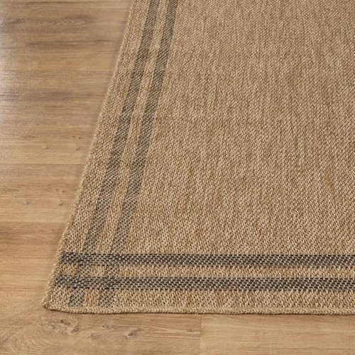 Luul Home Easy Jute Rugs 2x7 Bordered Natural Color Living Room Indoor Outdoor Runner Rug for Patio and Kitchen Rug High Traffic Washable Easy to Clean Solid Boho Woven Design Outside Carpet (2 x 7) - color: Bordered/Natural Black, size: 2' x 7' (Rectangu