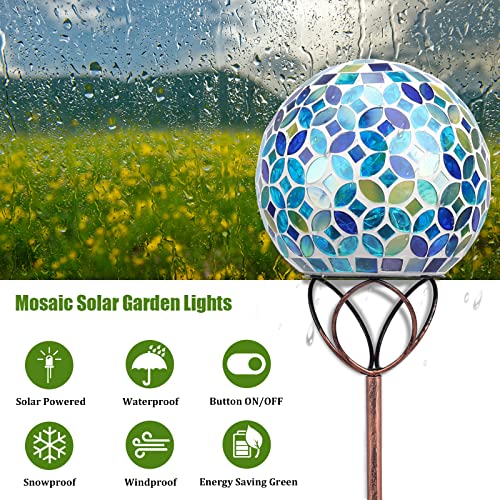 VCUTEKA Solar Outdoor Lights Garden Decor Mosaic Solar Garden Lights Waterproof Glass Ball LED Pathway Stake Light for Landscape Lawn Patio Yard Decoration 6 inch, Blue - color: Multicolor