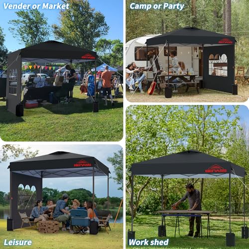 10x10 Pop Up Canopy with Sidewalls, Easy Up Canopy Tent, Heavy Duty Tents for Parties, One Person Set Up Event Tent, Black
