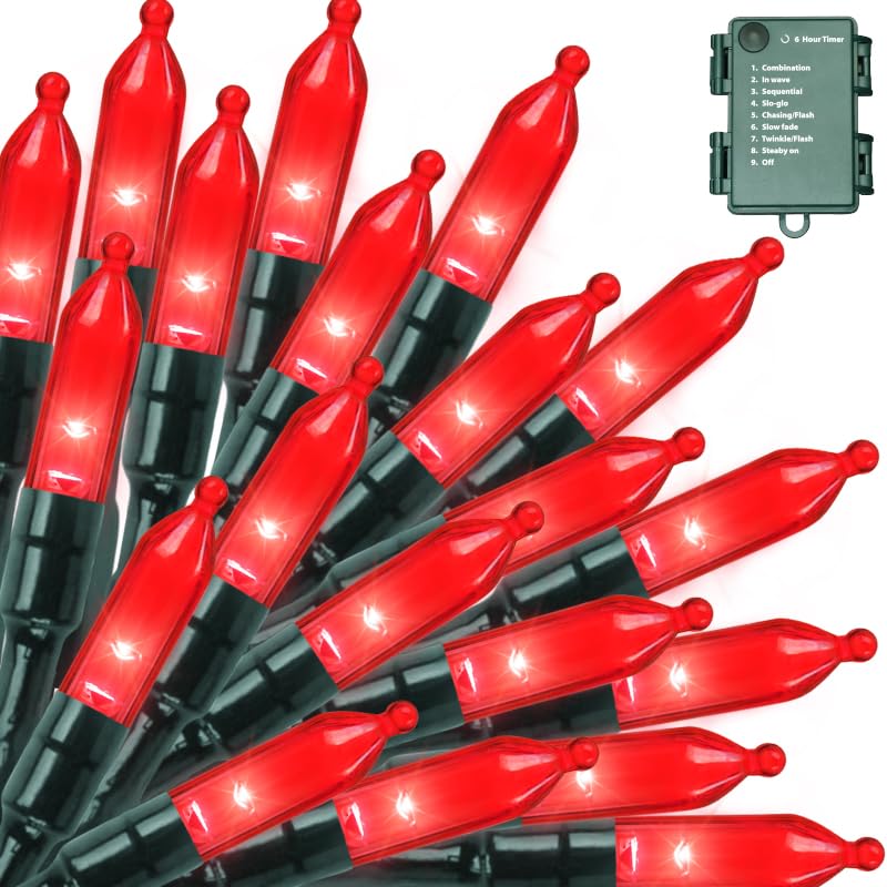 LAMPHOME 50 LED Red Valentine Lights,Christmas Lights 16 FT Mini String Light with 9 Modes & 6 Hour Timer, Battery Operated for Indoor Outdoor Patio Garden Party Tree Valentine's Day Decoration - color: Red, size: 50 Count