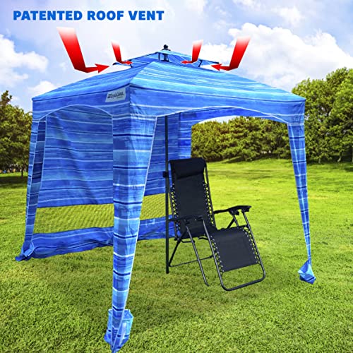 Beach Cabana Canopy Shelter – Sun Shade Tent – 6’ X 6’ - UPF 50+ - Waterproof - Easy Setup – 2 Layer Wind Vent Umbrella – 6 Ft X 6 Ft – BONUS sidewall – Beach, Lake, Park for Family - 2 to 4 People