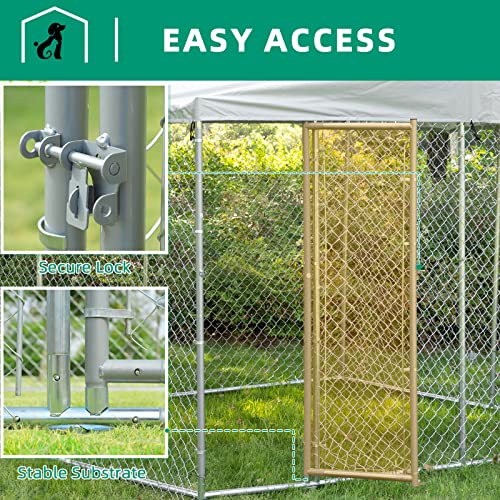 VIVIJASON Outdoor Large Dog Kennel Heavy Duty Fence Dog Cage with Galvanized Chain Link, Outside Pen Playpen Dog Run House with UV & Waterproof Cover and Secure Lock for Backyard(9.84'Lx9.84'Wx7.21'H) - color: 9.84'Lx9.84'Wx7.21'H