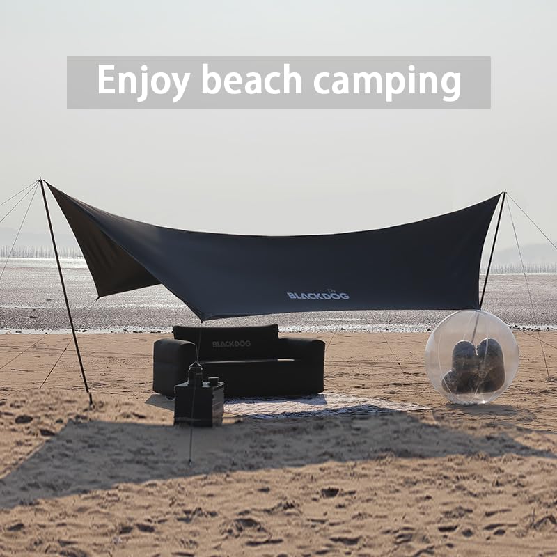 Blackdog Camping Tarp with Poles, 18x9.5 Ft Large Waterproof Camping Tent Canopy, 6-10 Person PU3000mm Shade Awning for Car Camp, Hammock Rain Fly, Outdoor, Picnic Backpacking