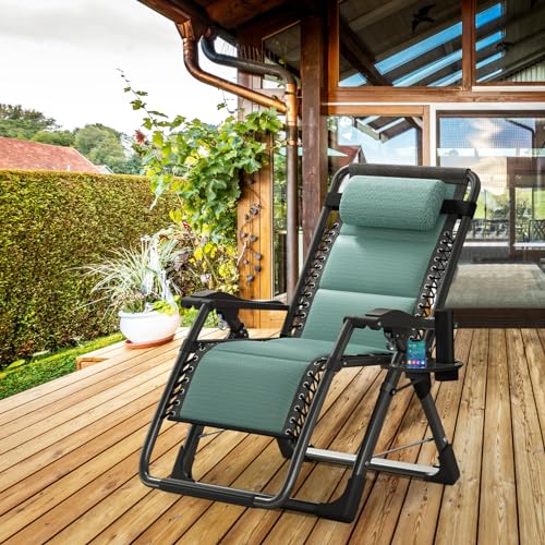 ABORON Zero Gravity Chair,Premium Outdoor Lawn Folding Lounge Chairs,Sturdy Adjustable Reclining Patio Chairs with Built in Cushion,Headrest & Tray - color: Emerald Green
