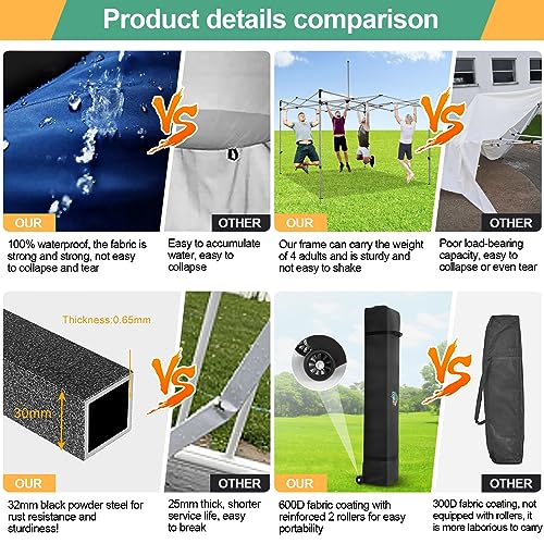 COBIZI 10x10 Pop Up Canopy with Sidewalls Heavy Duty Party Tent with Removable Awning Easy Up Outdoor Canopy Wedding, All Season Windproof&Waterproof with Roller Bag UPF 50+, Blue - color: Blue, size: 10x10 With 4 Sidewalls