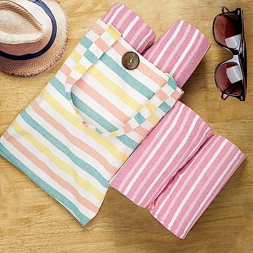 HILLFAIR Cotton Turkish Beach Towels, Quick Dry Lightweight Sand Free Peshtemal Towel for Bath Swim Yoga Spa Travel, Beach Accessories, Oversized Cotton Turkish Towels (39 x 72 inch- 4 Pack Pink) - color: Pink, size: 39 x 72 inch ( Beach towel - 4 PACK )