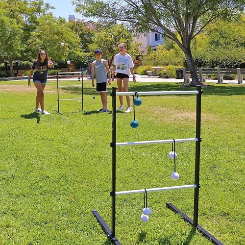 Vivere Ladder Golf Extreme Metal Tournament Edition Ladder Ball Tossing Game with 2 Metal Ladders and 2 Sets of Soft Bolas - Official Equipment