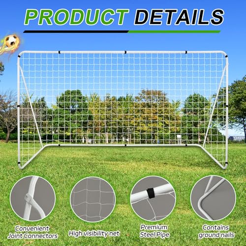 Liliful 12 x 6/10 x 6.5 ft Soccer Goal for Backyard Portable Soccer Net and Steel Weatherproof Frame Folding Goals with 6 Ground Stakes for Adults Youth Outdoor Training Competition - size: 10 x 6.5 ft