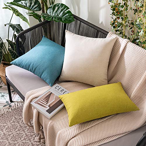 MIULEE Pack of 2 Decorative Outdoor Solid Waterproof Throw Pillow Covers Faux Linen Garden Farmhouse Cushion Cases for Patio Tent Balcony Couch Sofa 16x16 Inch Beige - color: Beige, size: 16" x 16" (Pack of 2)
