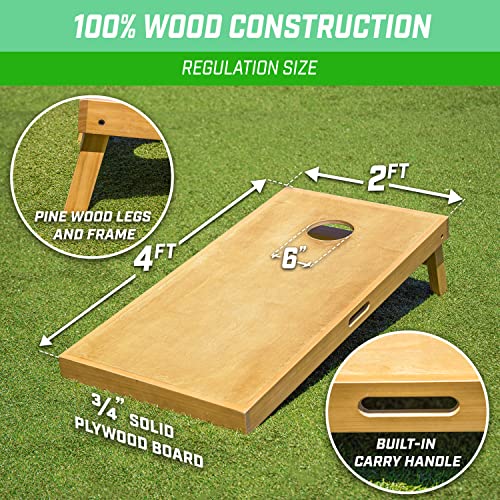 GoSports Premium 4 ft x 2 ft Regulation Competition-Ready Cornhole Board Set - Thick Wooden Board with Stop and Slide Bags - Complete Set for Yard Games, Backyard Outdoor Party Events - style: Light Brown