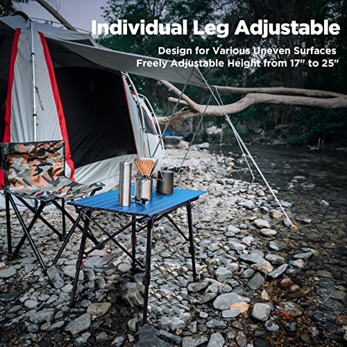 VILLEY Portable Camping Table with Adjustable Legs, Lightweight Aluminum Folding Beach Table with Carrying Bag for Outdoor Cooking, Picnic, Beach, Backyards, BBQ and Party - Blue - color: Blue