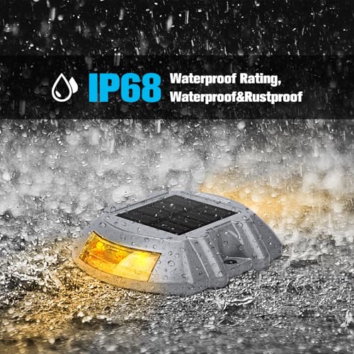 VOLISUN Solar Deck Lights Driveway Dock Lights, 4-Pack Led IP68 Waterproof Outdoor Warning Step Light for Driveway Sidewalk Garden Pathway Yard(Warm White) - color: Warm White, size: 4 Pack