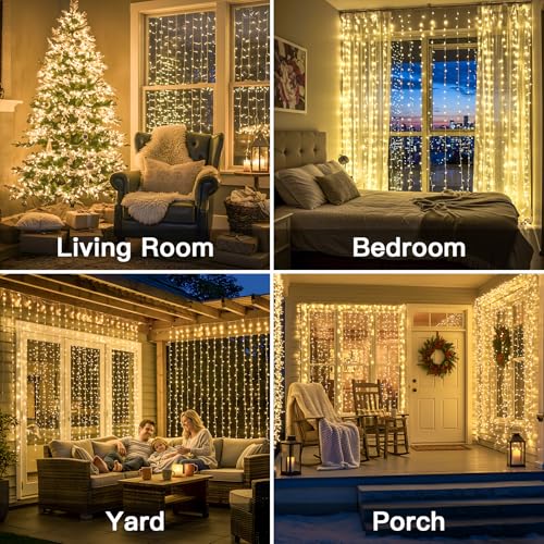 suddus Curtain Lights for Bedroom, 300 Led 9.8x9.8ft Curtain Lights for Backdrop, Curtain String Lights for Christmas, Dorm, Wall, Backdrop, Window, Wedding, Party, Birthday Decor, Warm White - color: Warm White, size: 300 LED