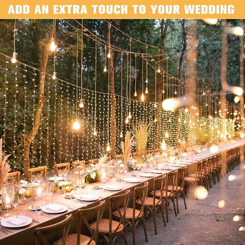 JMEXSUSS 900 LED Outdoor Curtain Lights, 9.5x29.5ft Christmas Lights Plug in with Remote, Twinkle Hanging String Light for Bedroom Wall Wedding Backdrop Window Gazebo Decor, Warm White - color: *Warm White, size: 900 LED