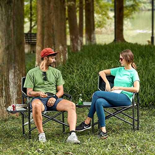 TIMBER RIDGE Lightweight Oversized Camping Chair, Aluminum Directors Chair with Side Table for Outdoor Camping, Lawn, Picnic and Fishing, Supports 400lbs, Black 2PCS - color: Black