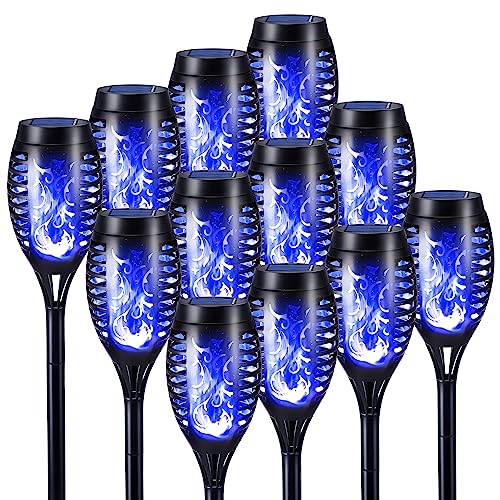 Toodour Solar Torch Flame Lights, 12 Pack Solar Lights Outdoor with Flickering Flame, Waterproof Patio Light Landscape Decoration Lighting for Garden, Lawn, Yard, Outdoor Decorations - Blue - color: Blue, size: 12 Pack