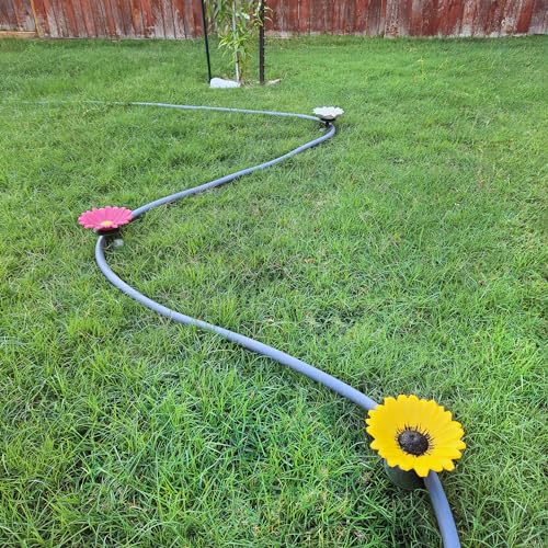 Lulu Decor, 100% Cast Iron Pink, White & Yellow Daisy Hose Guide (Set of 3) with Birds Water Feeder, Garden Hose Guide Spike, Rust Free Guide & Helps with Plant Protection