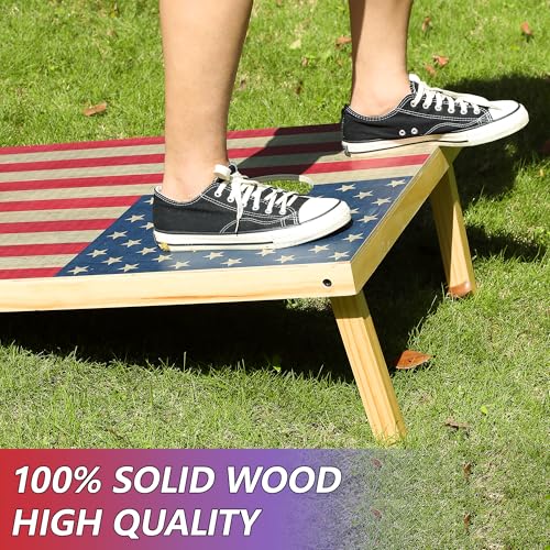 Solid Wood Cornhole Board Set, 4x2ft Regulation Cornhole Game Set with 8 Bean Bags and 2 Cornhole Boards, Premium Corn Hole Game for Adults and Family - style: 3*2 American Flag