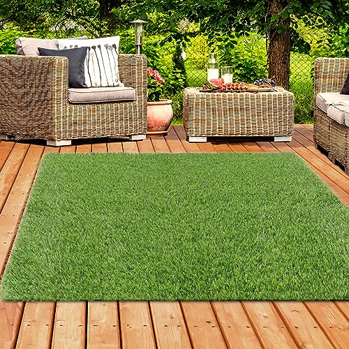 XLX TURF 7 x 7 FT Artificial Grass Carpet Area Rug, Indoor/Outdoor Realistic Fake Grass Mat for Patio, Tarrece, Playground, Backyard, Balcony, 1" Pile Height, with Drainage Holes - size: 7' x 7' (Square)
