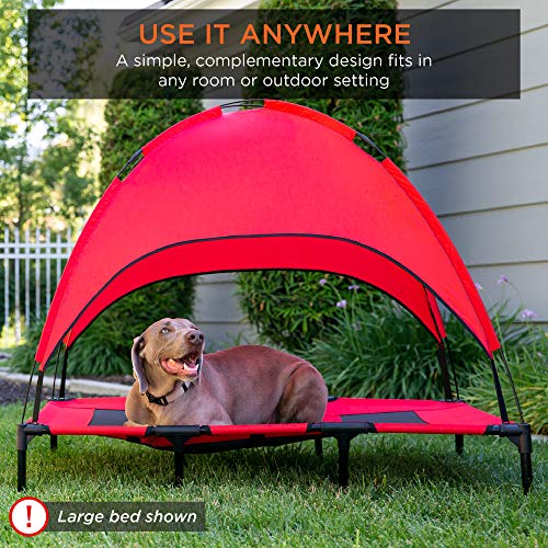 Best Choice Products 36in Elevated Cooling Dog Bed, Outdoor Raised Mesh Pet Cot w/Removable Canopy Shade Tent, Carrying Bag, Breathable Fabric - Red - color: Red, size: 36in