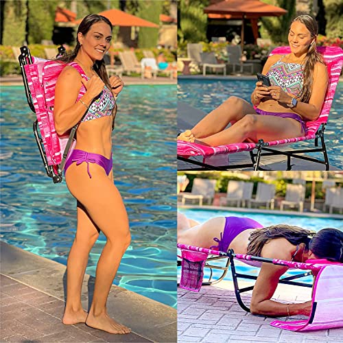 EasyGo Product FLIP Face Down Tanning Beach Chair Lounger with Face & Arm Holes - Polyester Material – Multiple Backrest Positions - Head Rest Pillow-Sand or Home Use - PATENTS Pending
