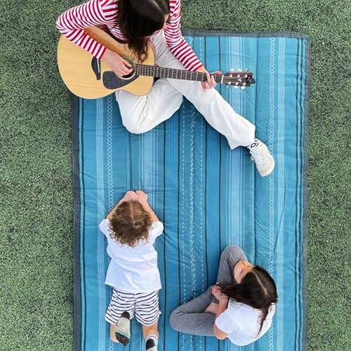 Little Unicorn 5'x5' Outdoor Family Picnic & Beach Blanket | Durable & Water-Resistant Fabric | Compact Fold & Easily Wipes Clean | Zipper Pocket (Shoreline Stripe) - color: Shoreline Stripe, size: 5 x 5