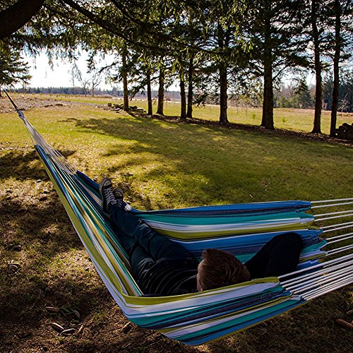 Vivere Brazilian Style Double Outdoor Cotton Hammock with Carry Bag, Cayo Reef - color: Cayo Reef