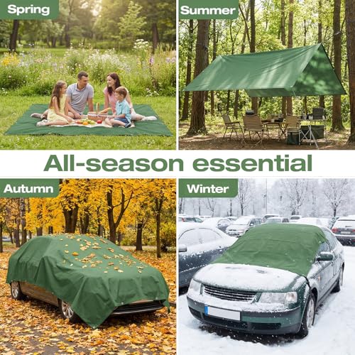 Canvas Tarp 10x12ft 21mil with Rustproof Grommets, Heavy Duty Waterproof Multipurpose Outdoor Tarpaulin Cover for Canopy Tent, Roof, Camping, Woodpile, Trailer - size: 10*12 Feet