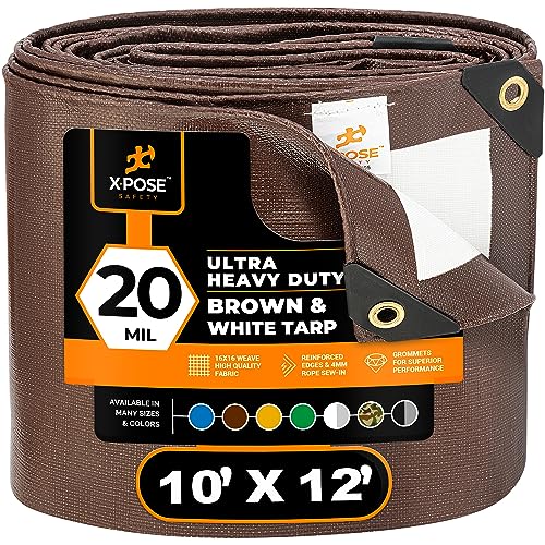 Xpose Safety 10' x 12' Ultra Heavy Duty Tarp - 20 Mil Waterproof Tarps for Camping, Outdoor Adventures & Tent Cover, UV Protection, Reinforced Corners, All-Weather Durability - size: 10' x 12'
