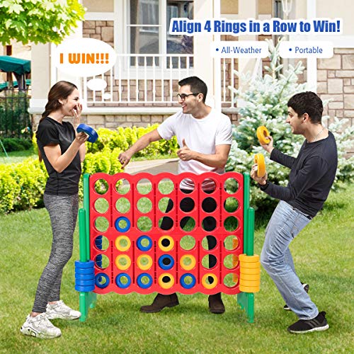 Costzon Giant 4-in-A-Row, Jumbo 4-to-Score Giant Game Set for Kids & Adults, Indoor Outdoor Yard Connect Game, 3.5FT Tall with 42 Jumbo Rings & Quick-Release Slider, Perfect for Family & Party Games - color: Red/Green