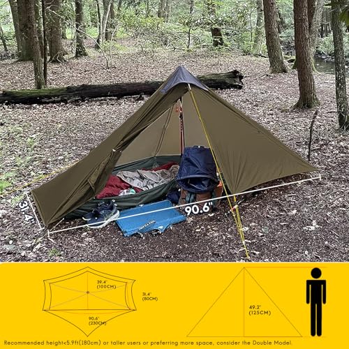 LANSHAN Ultralight Tent 3-Season Backpacking Tent for 1-Person or 2-Person Camping, Trekking, Kayaking, Climbing, Hiking - color: 1-person, khaki