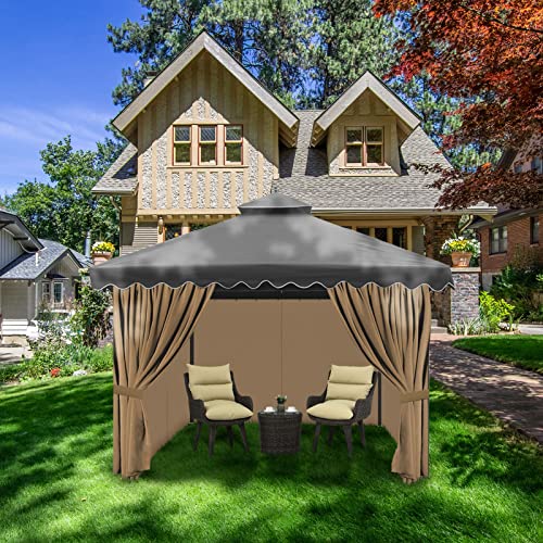 Gazebo Privacy Curtains 10' x 12' with Zipper 4-Panels Side Wall Universal Replacement for Patio, Outdoor Canopy, Garden and Backyard (Curtain Only) - color: Khaki, size: 10' x 12'