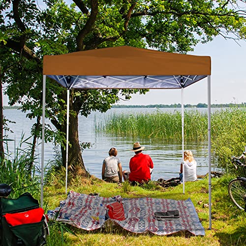 Sunnyglade 6x4 Ft Pop-Up Canopy Tent Outdoor Portable Instant Shelter Folding Canopy with Carry Bag - color: Tan