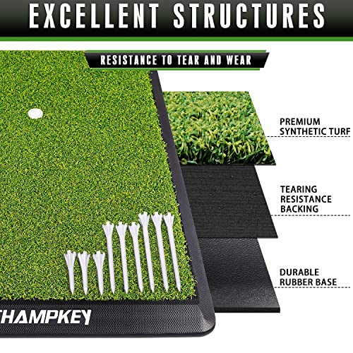 CHAMPKEY Premium Synthetic Turf Golf Hitting Mat | Heavy Duty Rubber Base Golf Practice Mat | Come with 1 Rubber Tee and 9 Plastic Tees - size: S (8.5" x 17"), style: LITE Version
