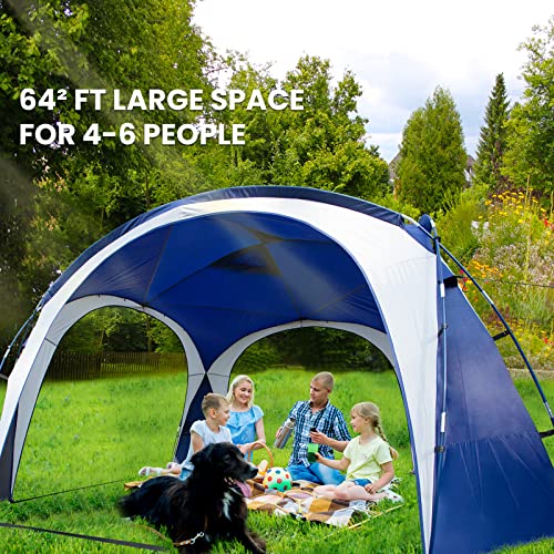 UNP Easy Beach Tent Pop Up Canopy UPF50+ Tent with Side Wall, Ground Pegs, and Stability Poles, Sun Shelter Rainproof, Waterproof for Camping Trips, Backyard Fun, Party Or Picnics - color: Blue, size: 8 x 8 ft