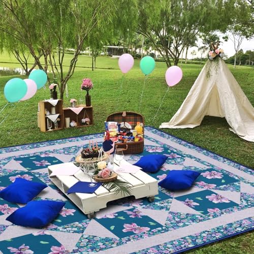 Supfitness Extra Large Picnic Blankets Waterproof Foldable (80 "x 80") Beach Blanket Waterproof Sandproof,3-Layer Thicking Mat Outdoor Packable Camping Blanket - color: Flower-7, size: 6'8" x 6'8" (Square)