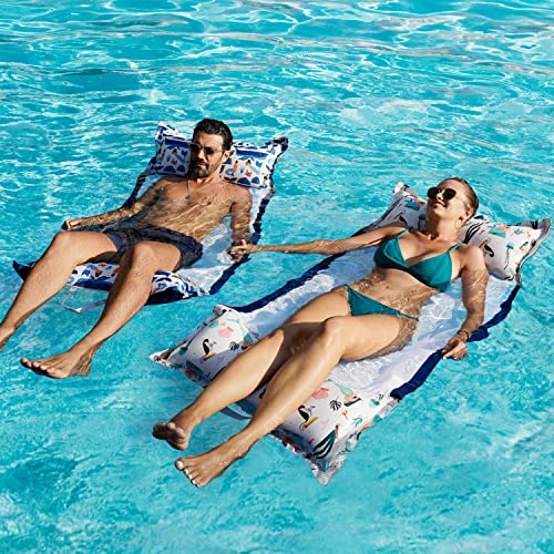 FindUWill 2-Pack Fabric Pool Floats, Inflatable Water Hammocks, XL Large Pool Float Lounger Chair for Adult - color: T-Green&Blue Mermaid