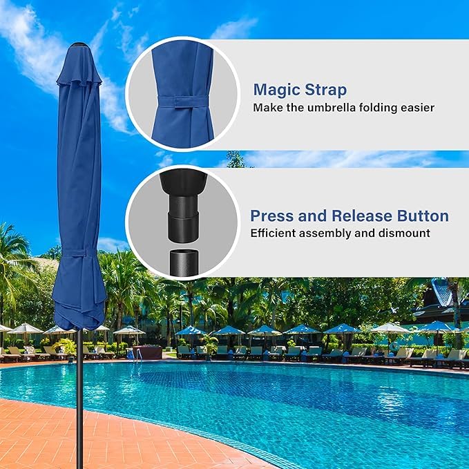 HealSmart 9FT Outdoor Patio Umbrella UV-Protection Table Umbrella with Push Button 8 Ribs Tilt/Crank Waterproof Market Umbrella for Garden, Backyard, Pool, Deck, Blue - color: Blue, New, size: 9FT